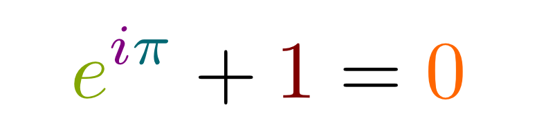 A famosa Identidade de Euler que contém as constantes matemáticas π e e, a unidade imaginária i e os números 0 e 1.